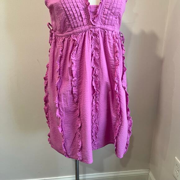Banjanan Chandra 100% Cotton Ruffle Tiered Sleeveless Midi Dress Pink M - Picture 9 of 10